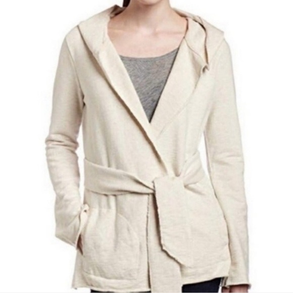 Lucky Brand Cream Hooded Belted Cardigan Jacket with Pockets - Picture 1 of 5